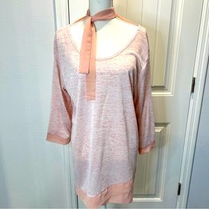 Simply Noelle Pink Women's Blouse Ribbon Neck Tie Size XXL 3/4 Sleeve